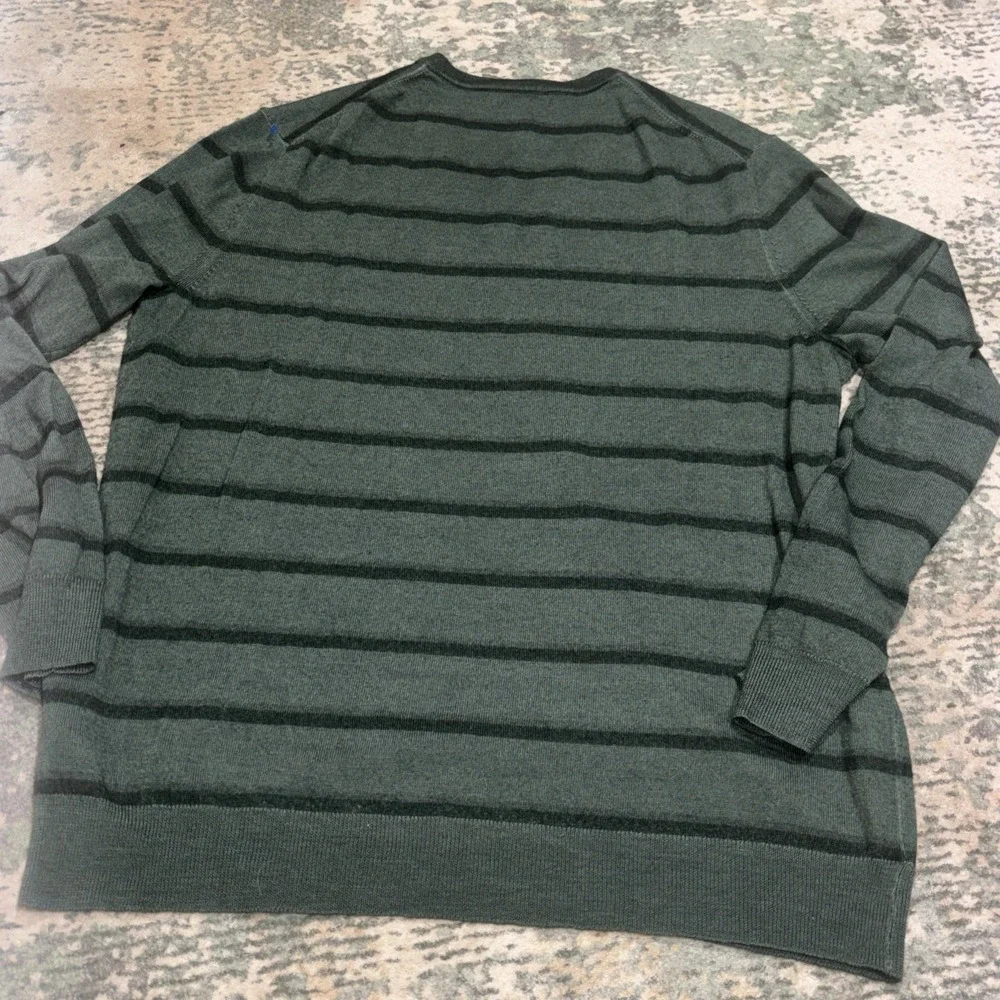 Banana Republic‎ Extra Fine Italian Merino Wool Sweater Vneck Green Striped XL